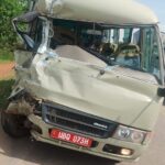 Damaged bus from SPENA students accident on Nakasongola highway in Uganda