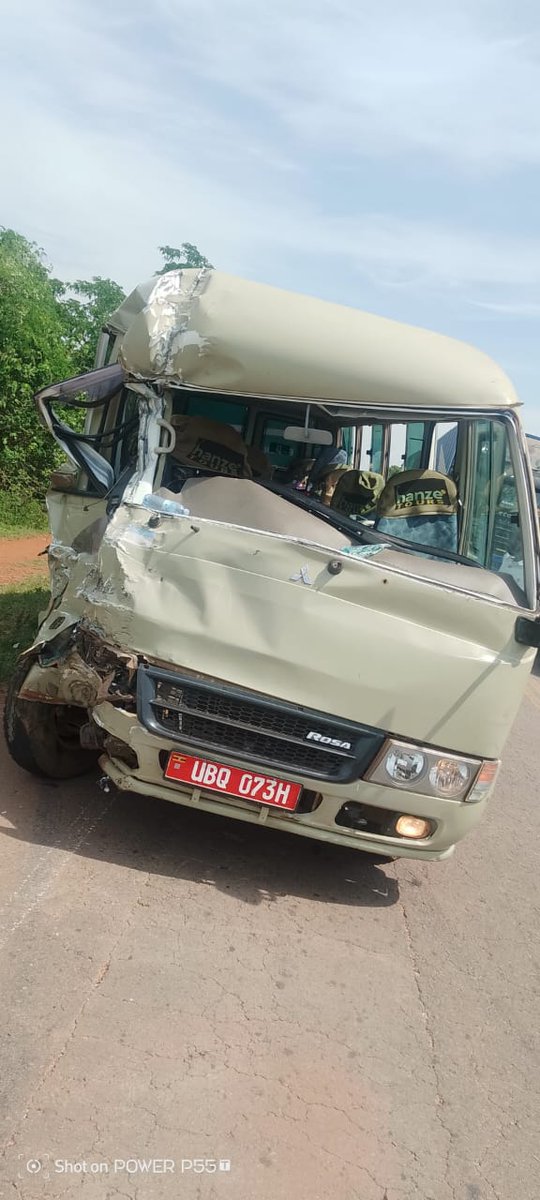 Damaged bus from SPENA students accident on Nakasongola highway in Uganda